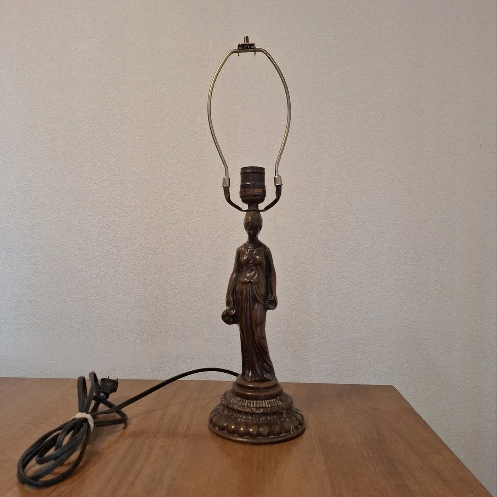 Art Nouveau Antique Vintage Figural Statue Table Lamp Bronze Cast Metal, Works